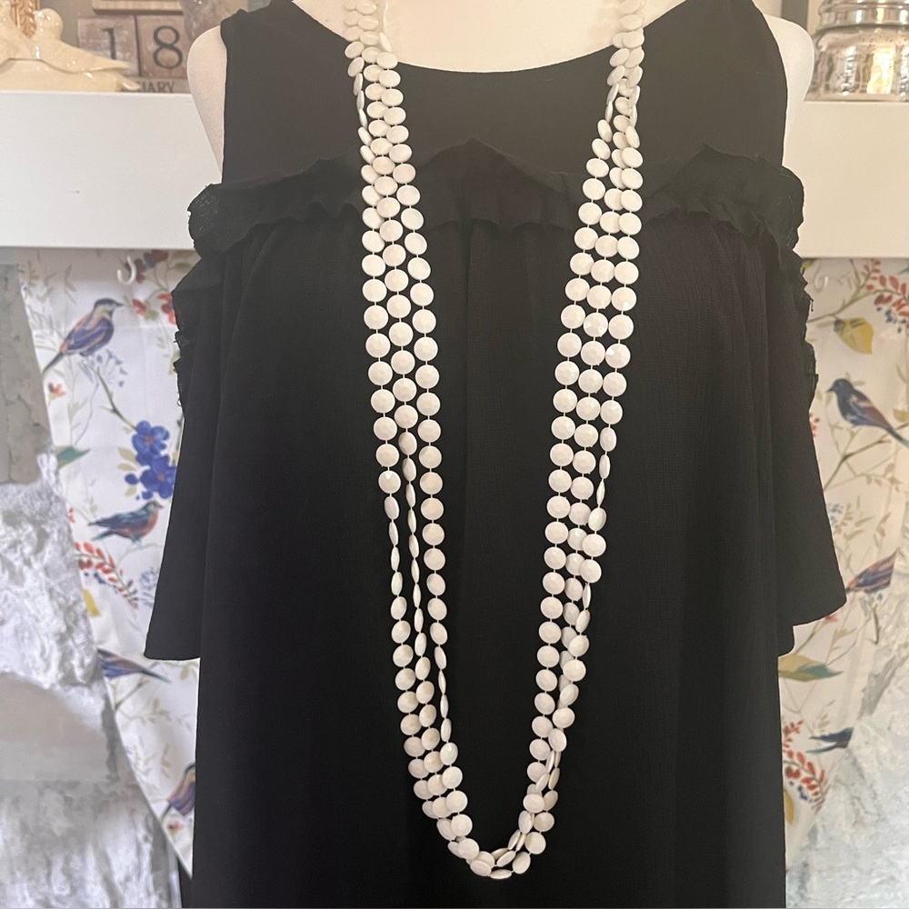 Vintage Three Strand Long Flat Beaded Necklace